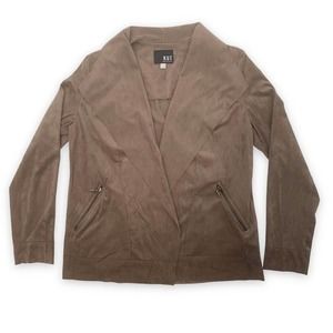KUT from the Kloth Open Front Faux Suede Cardigan Jacket, Brown, Size S